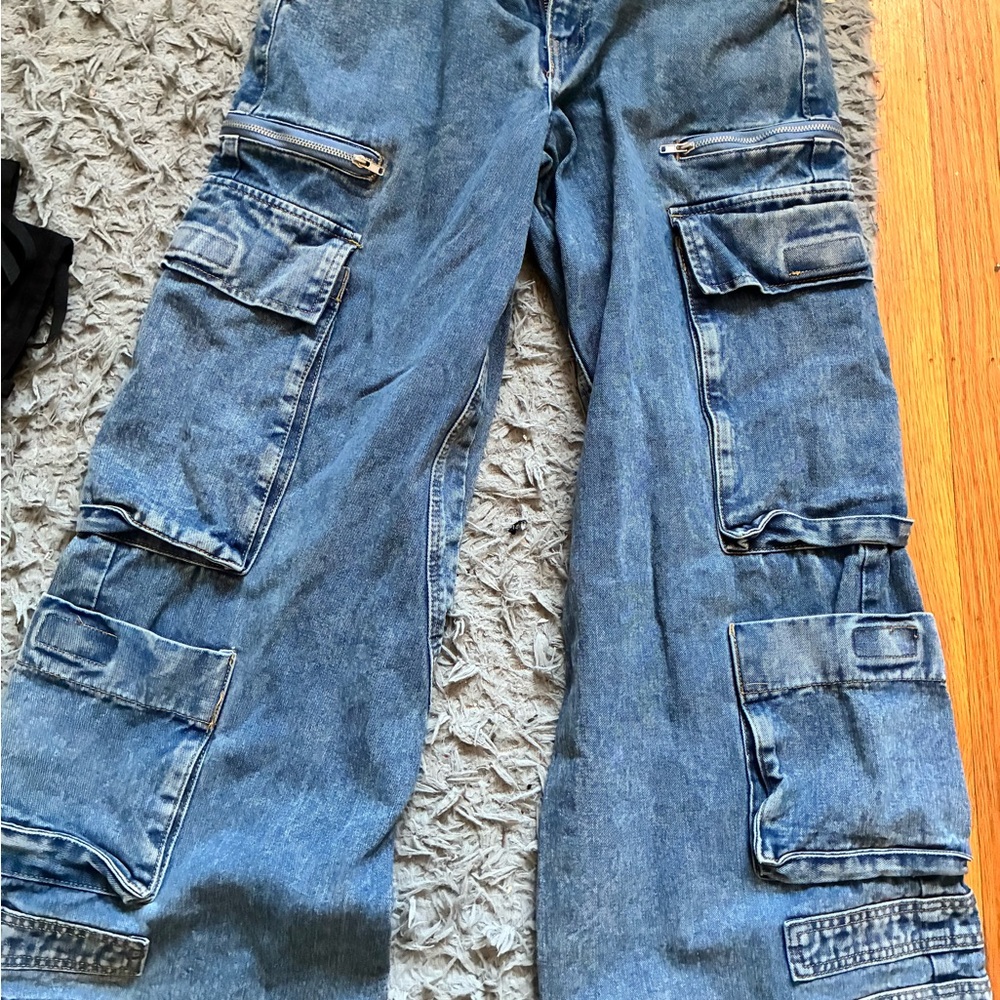 Forever 21 Blue Straight Leg Cargo Jeans